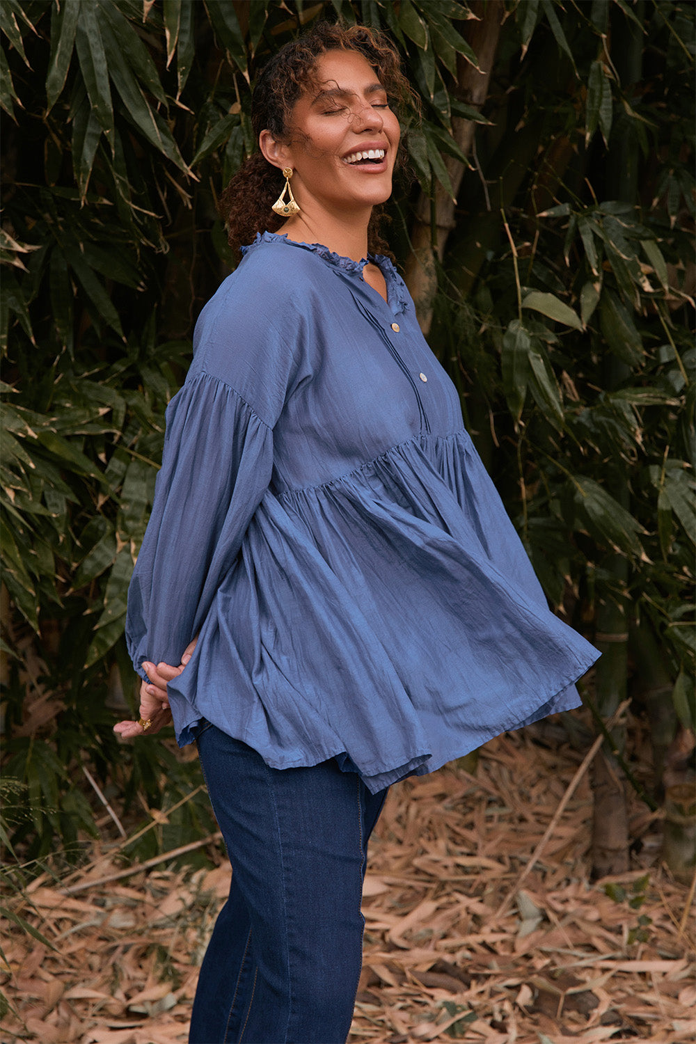 Coco Cotton Silk Blouse in Tidal