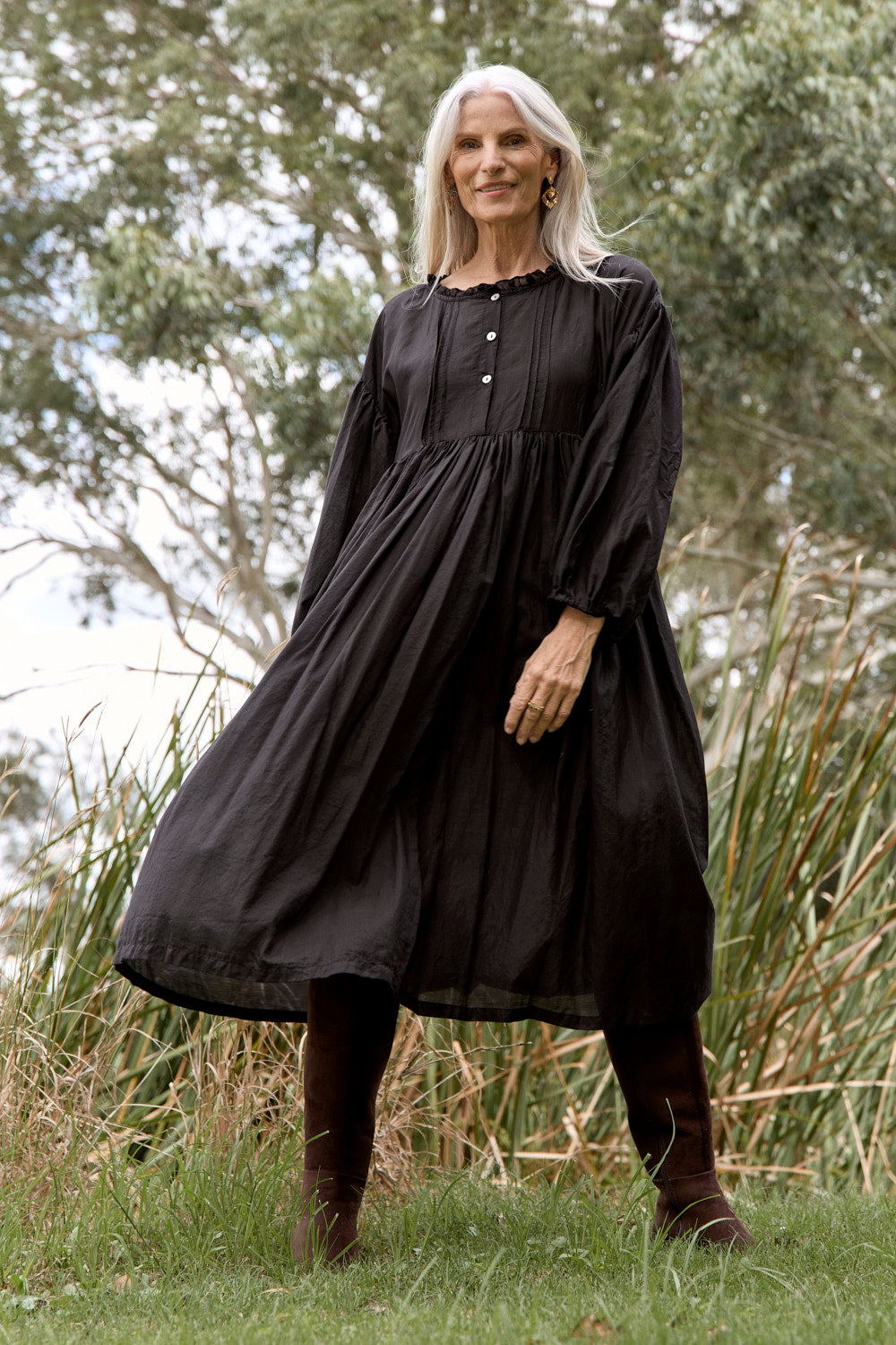 Coco Cotton Silk Dress in Onyx