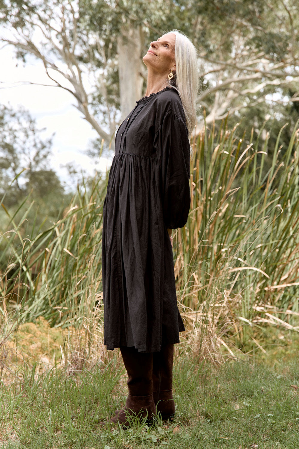 Coco Cotton Silk Dress in Onyx