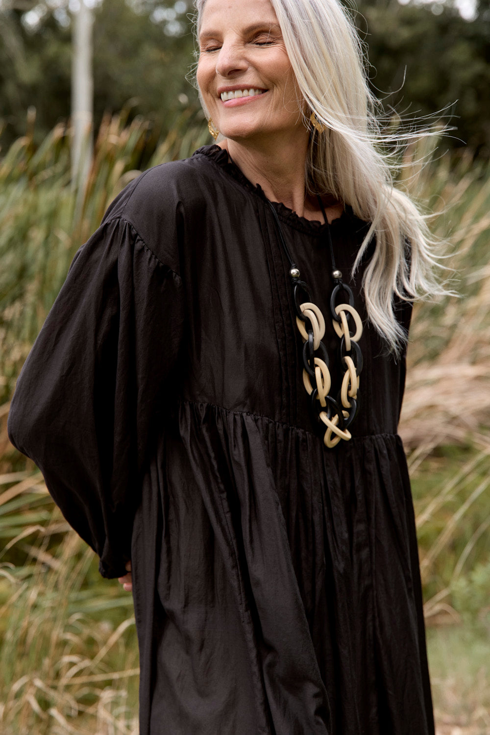 Coco Cotton Silk Dress in Onyx