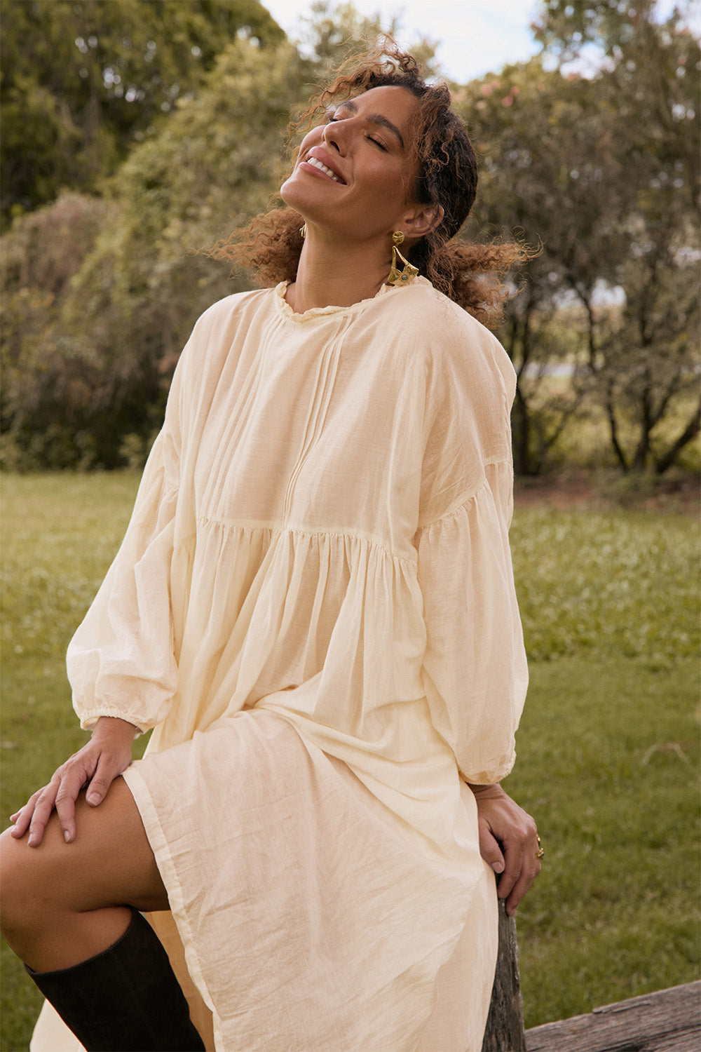 Coco Cotton Silk Dress in Pearl