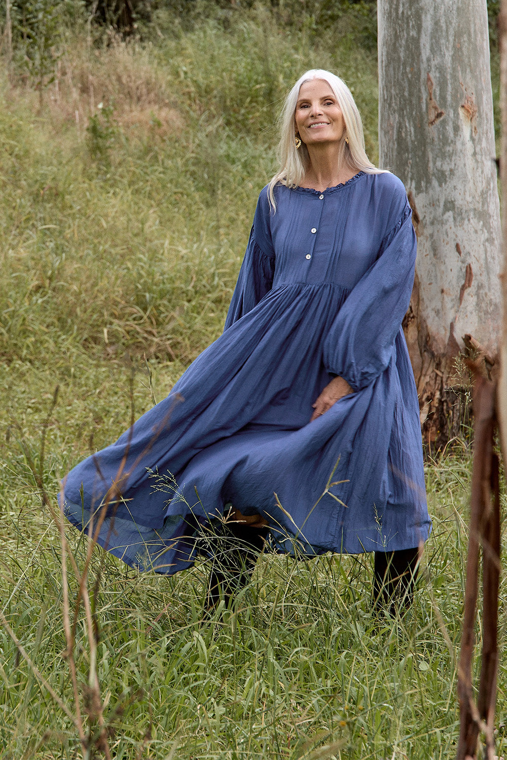 Coco Cotton Silk Dress in Tidal