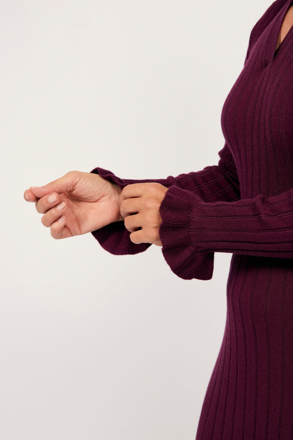 Collared Knitted Swing Dress in Plum