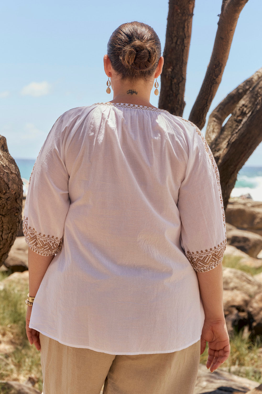 Danny Embroidered Top in Alabaster