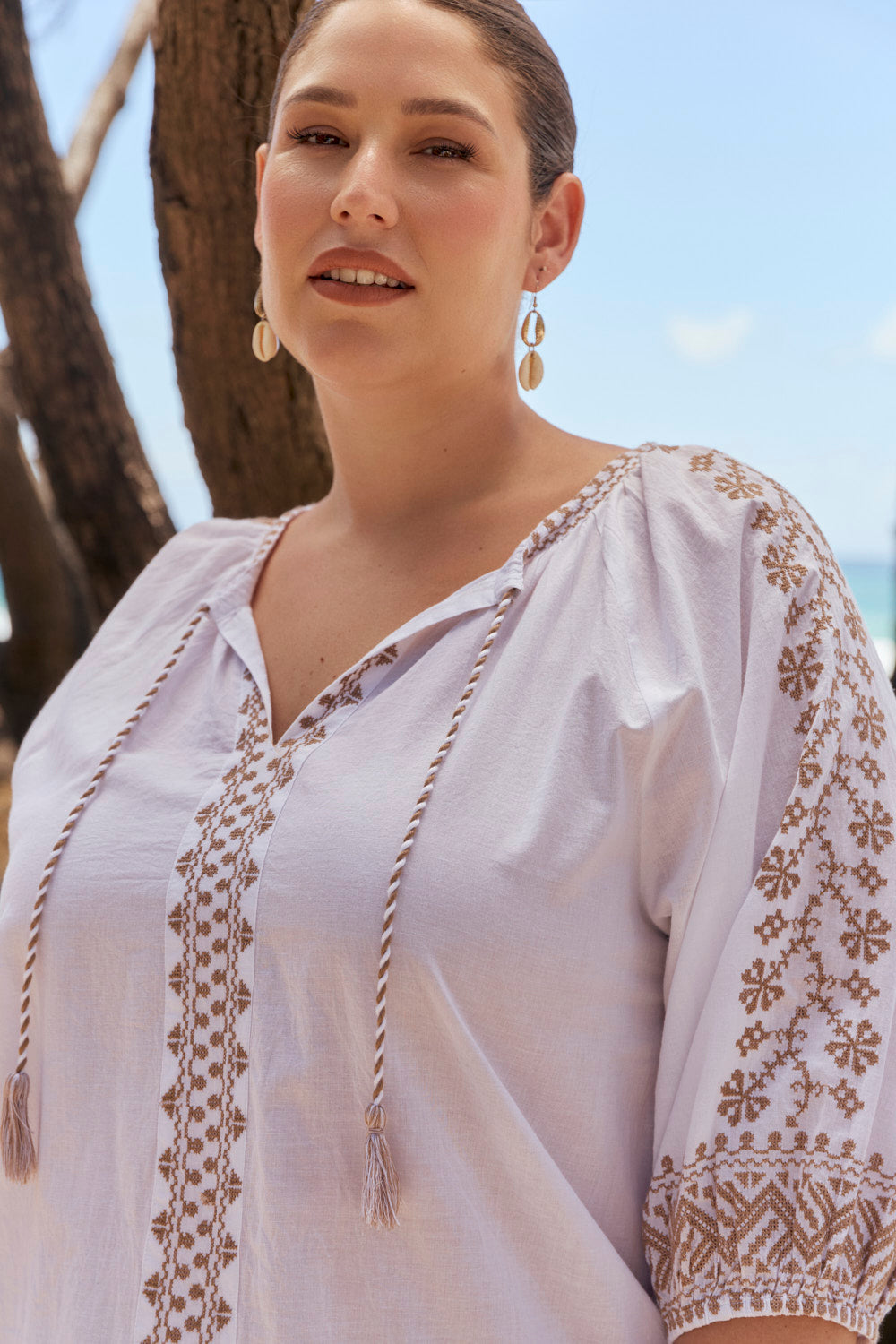 Danny Embroidered Top in Alabaster