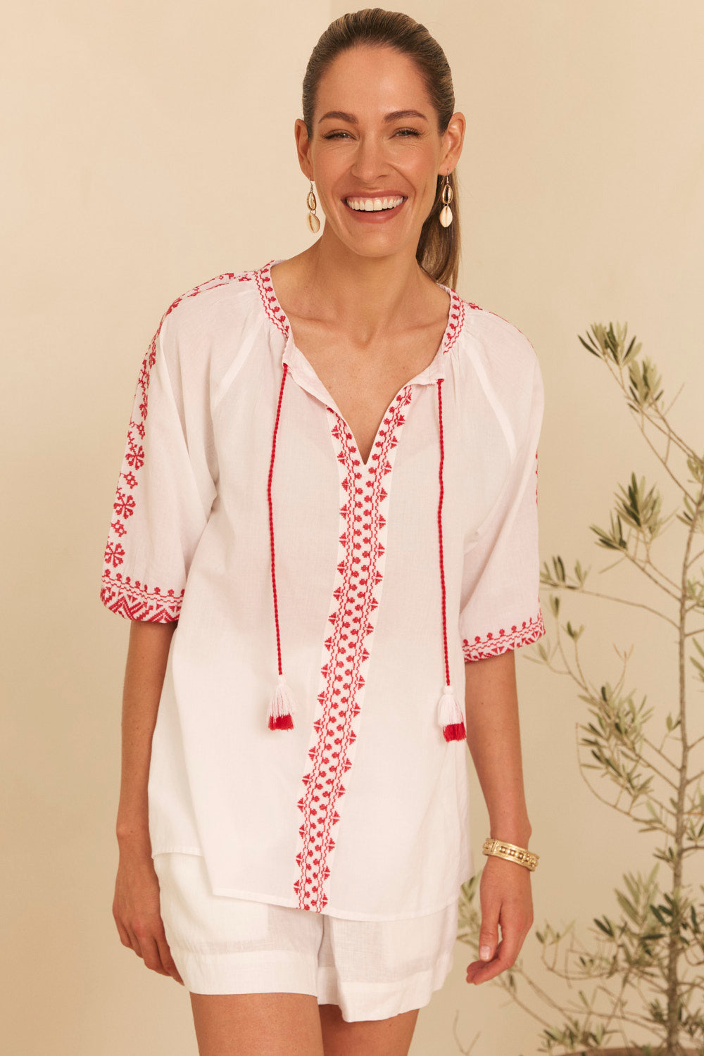 Danny Embroidered Top in Vermillion