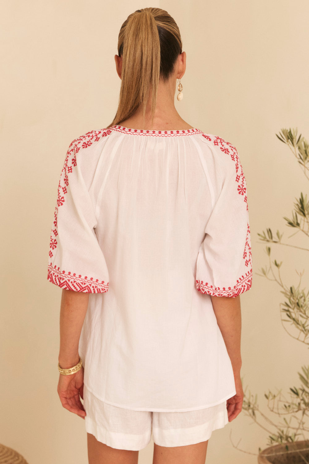 Danny Embroidered Top in Vermillion