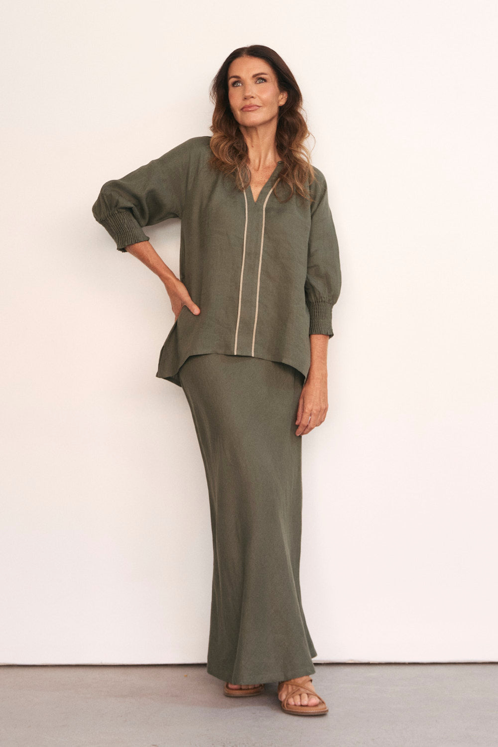 Katie Bias Cut Skirt in Dusty Sage