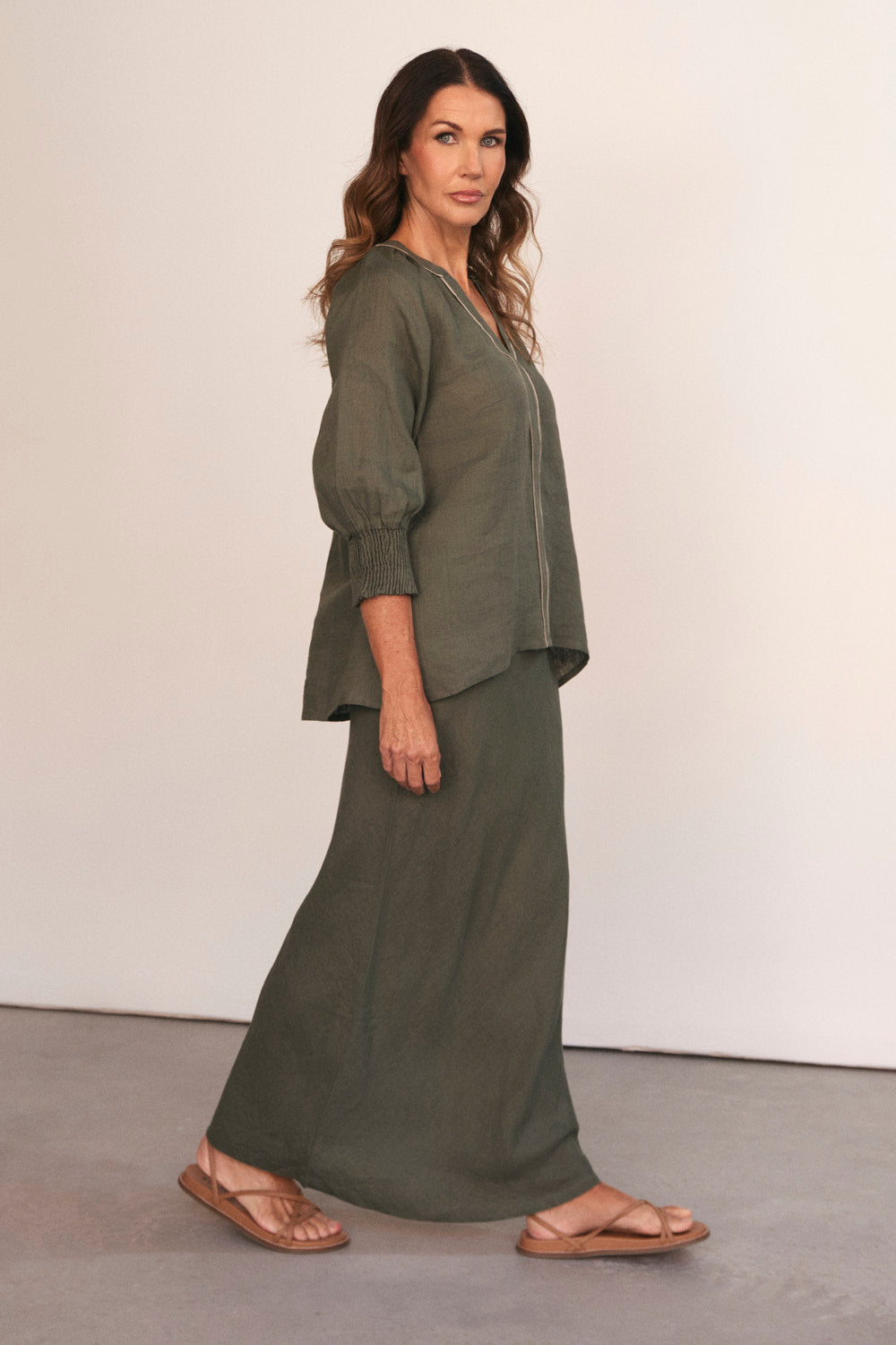 Danny Linen Blouse in Dusty Sage