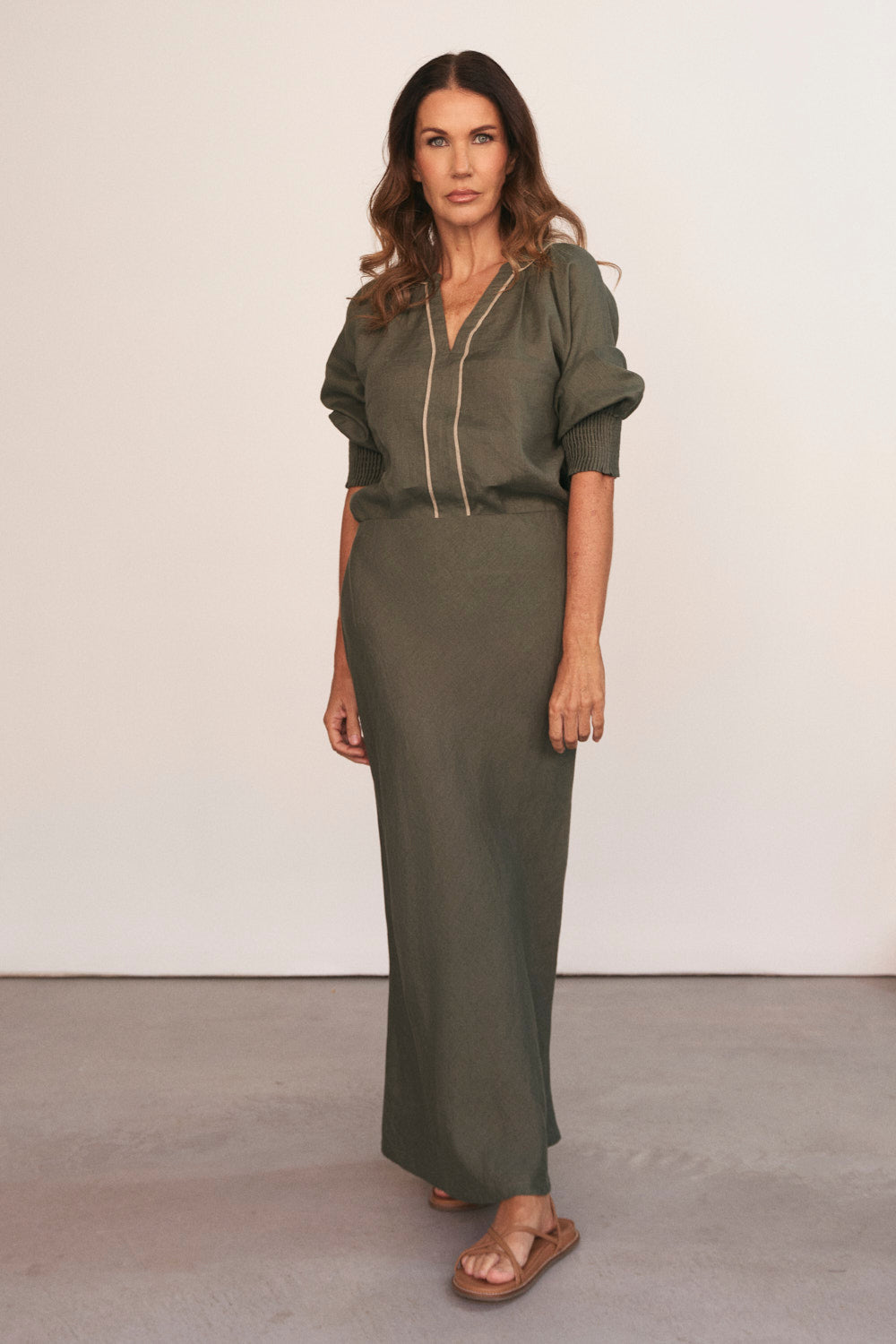 Katie Bias Cut Skirt in Dusty Sage