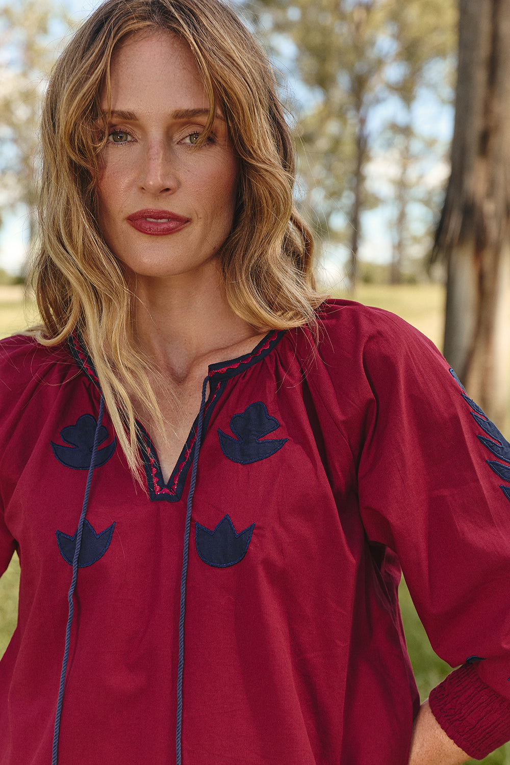 Danny V-Neck Top in Inkwell Burgundy