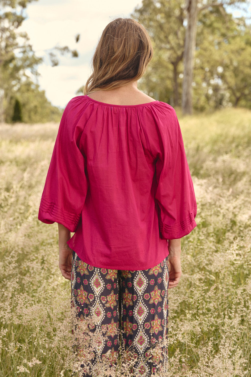 Delilah Swing Blouse in Magenta, Blouse - Adrift Clothing