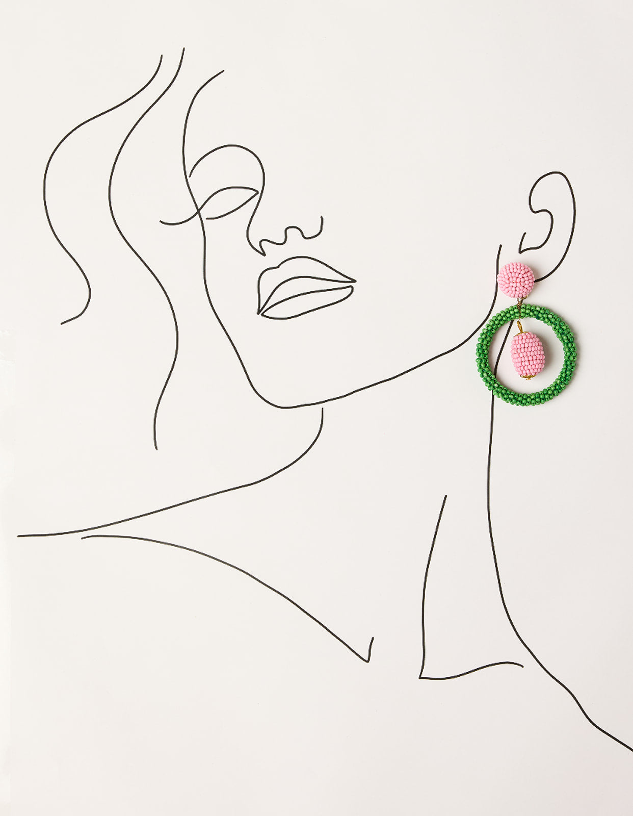 Double Drop Beaded Earrings in Pink and Green