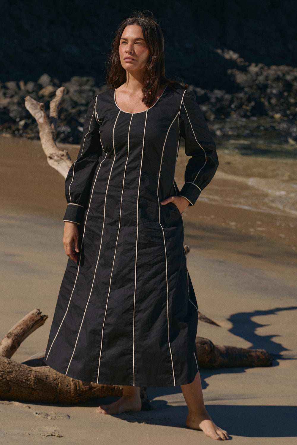 Eva Panelled Dress in Black Outline