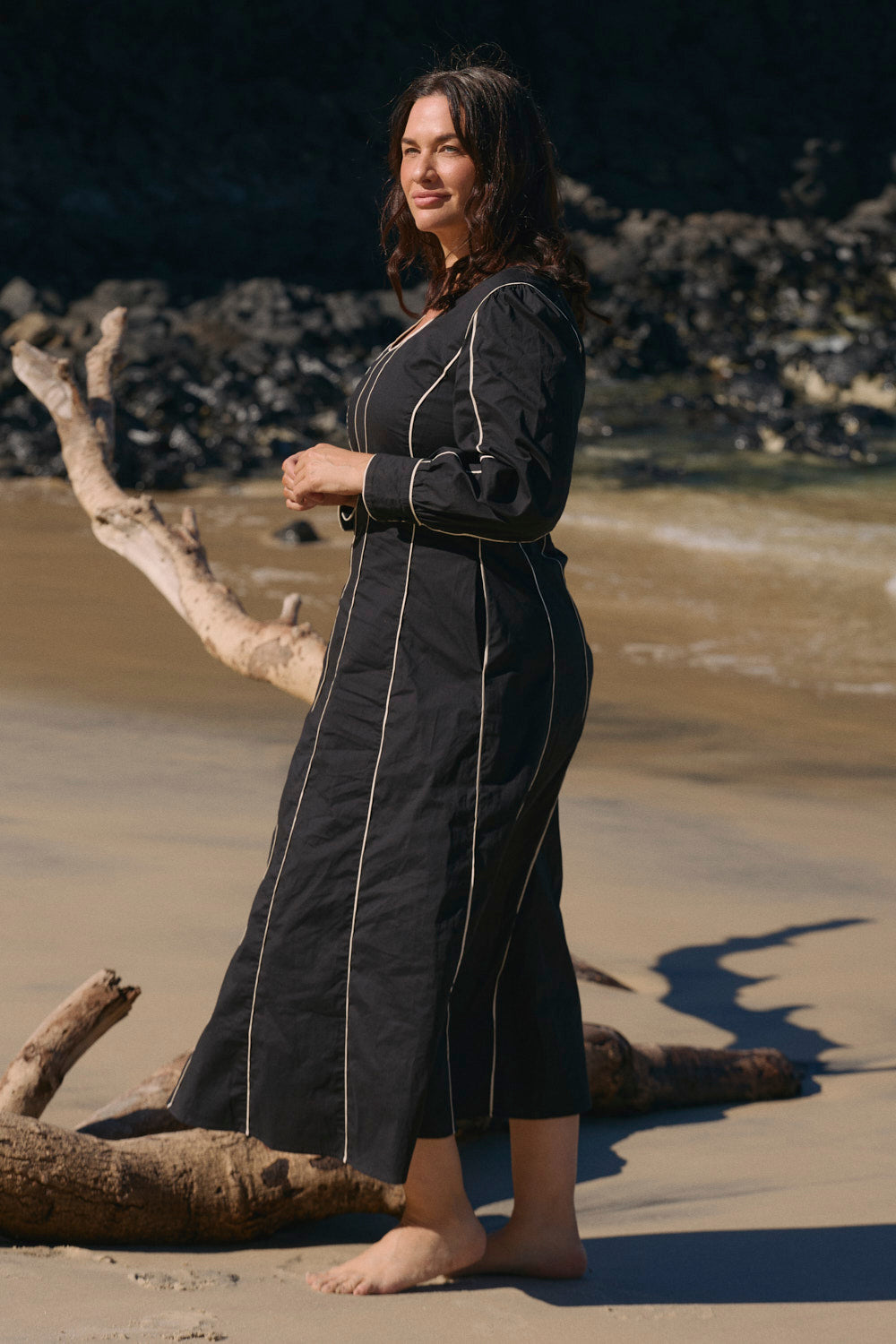 Eva Panelled Dress in Black Outline