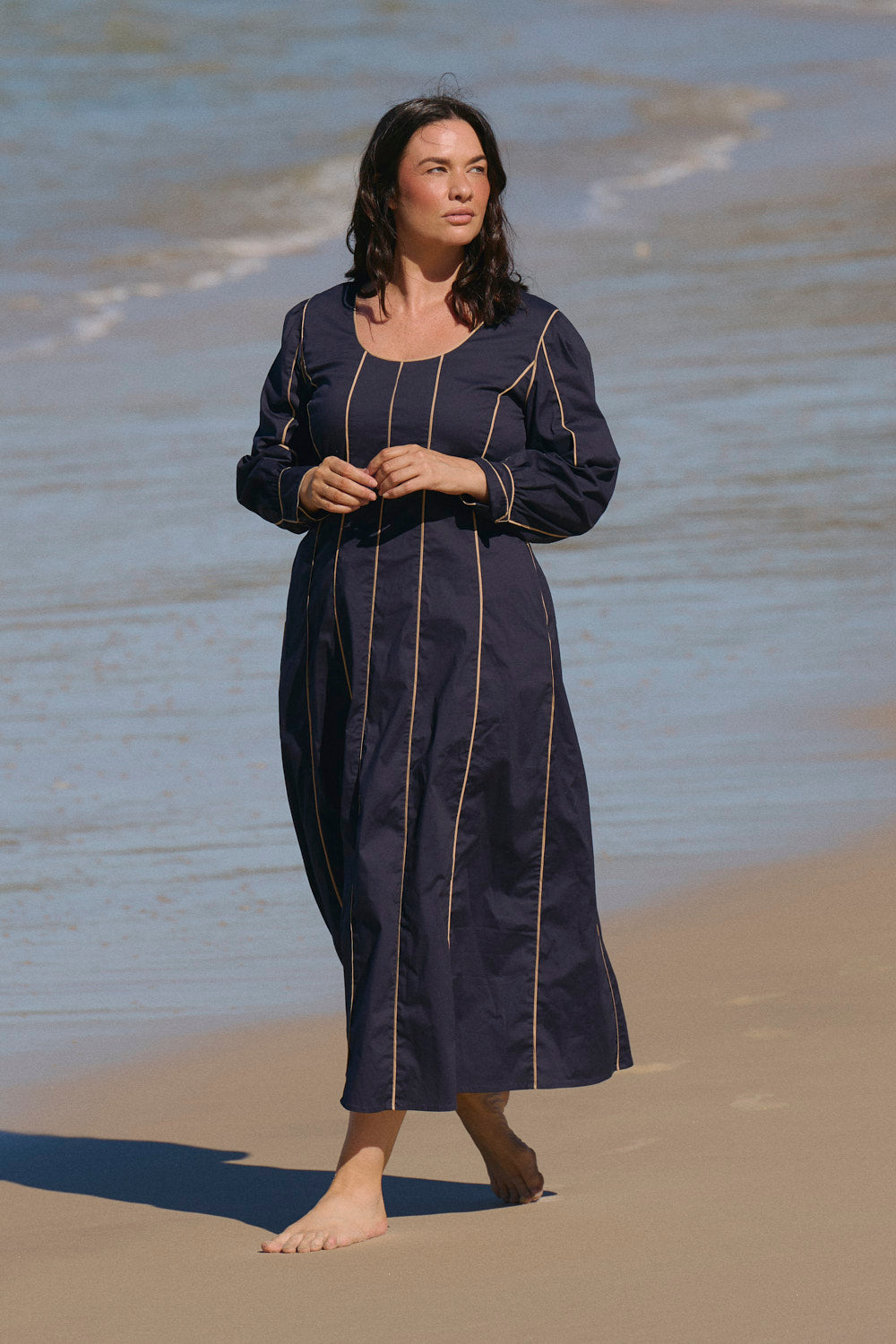 Eva Panelled Dress in Navy Outline