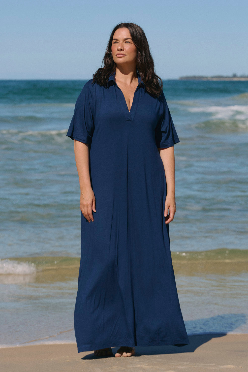 Collared Swing Tee Dress in Navy
