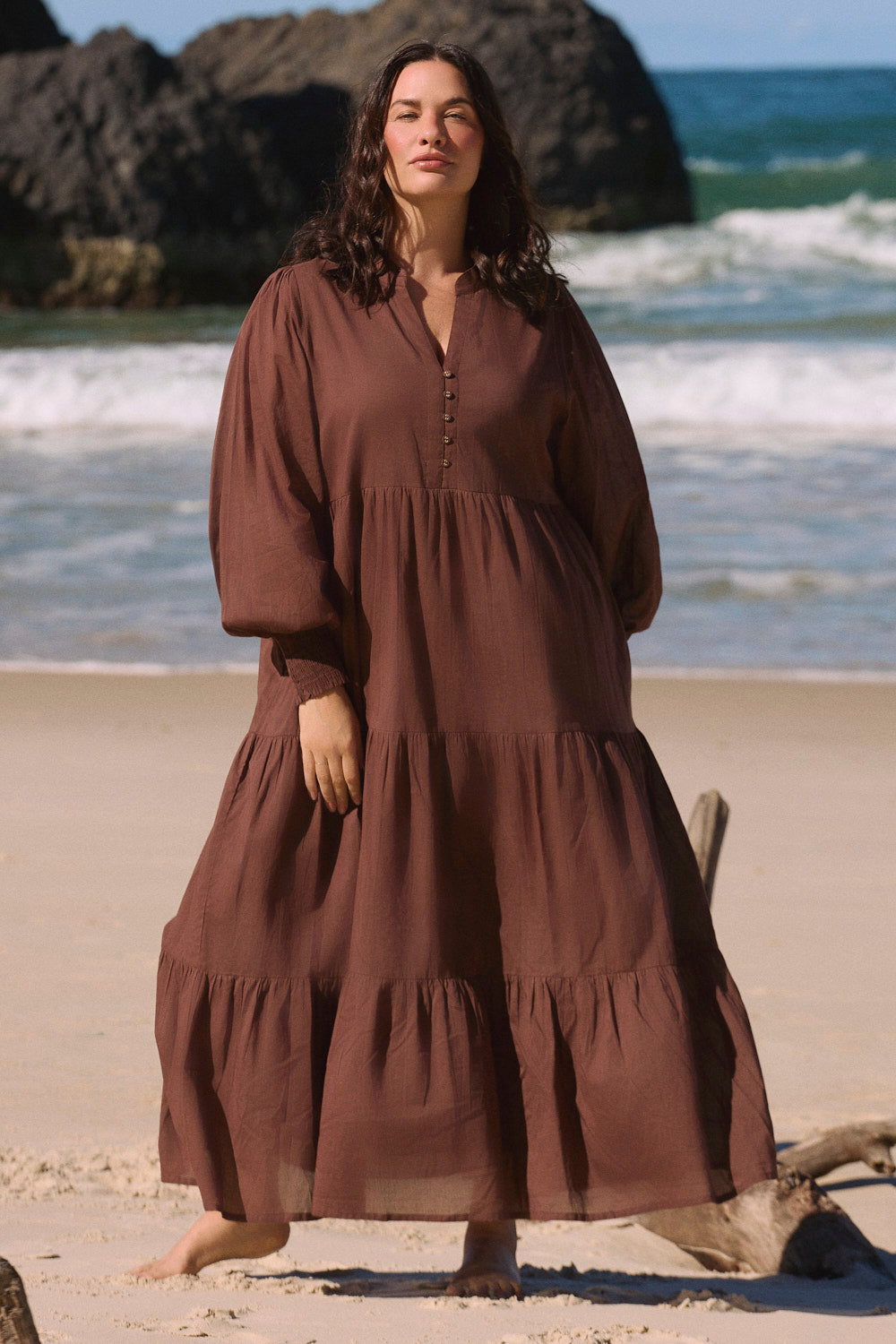 Sienna Billow Dress in Chocolate