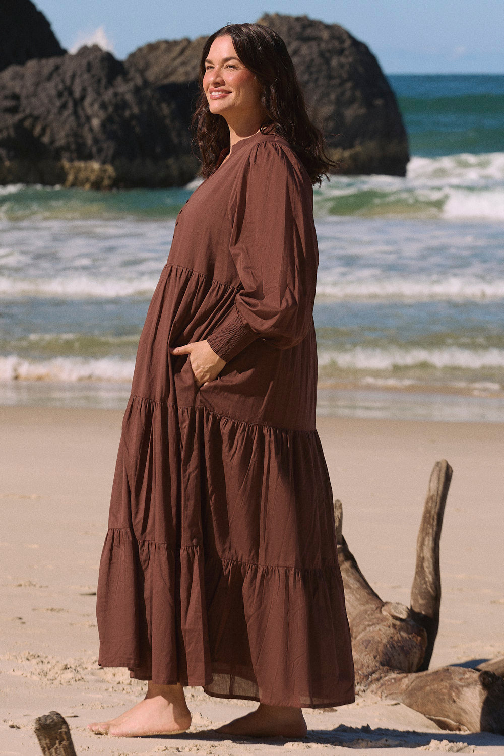 Sienna Billow Dress in Chocolate