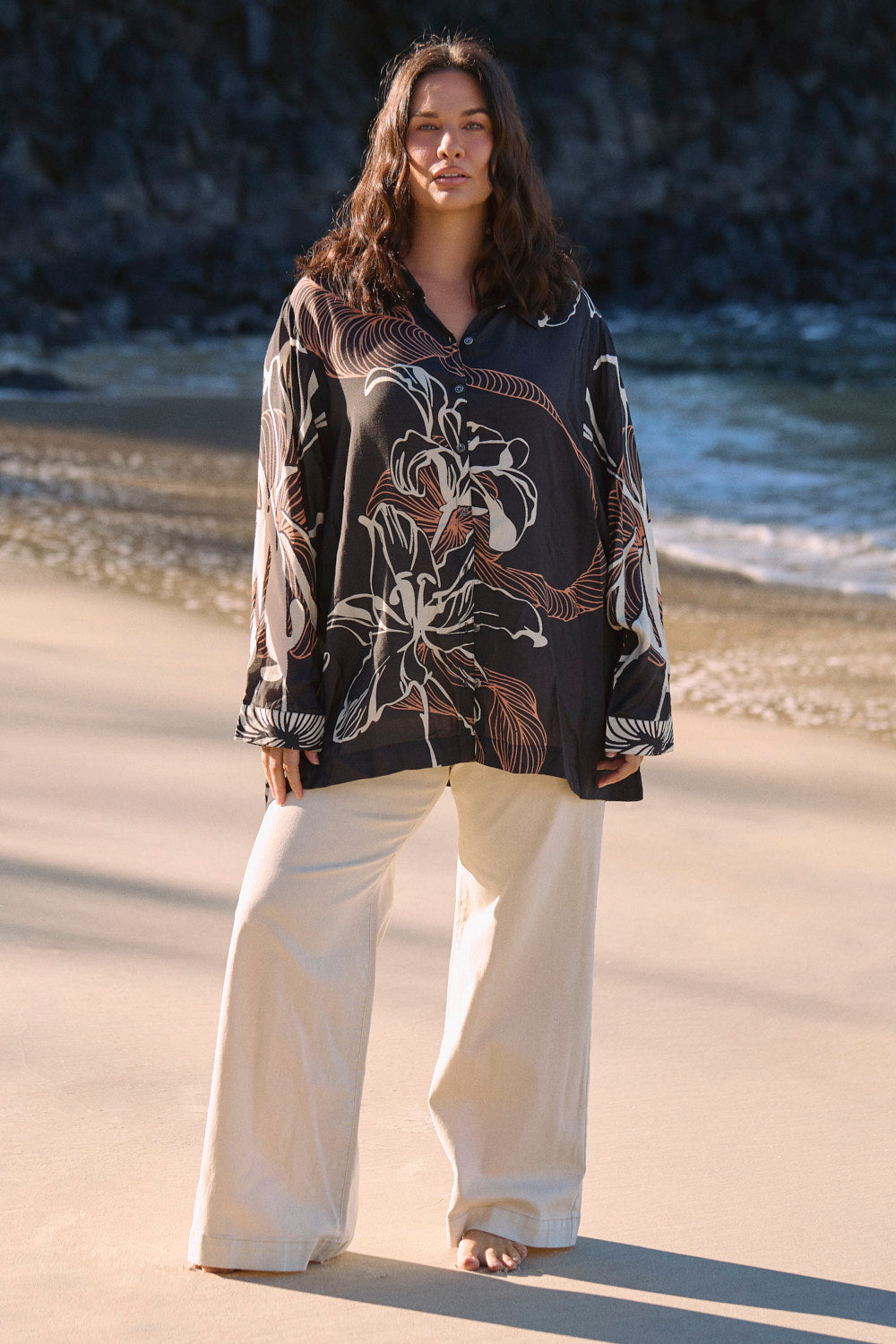 Adrift Denim Wide Leg Jean in Stone