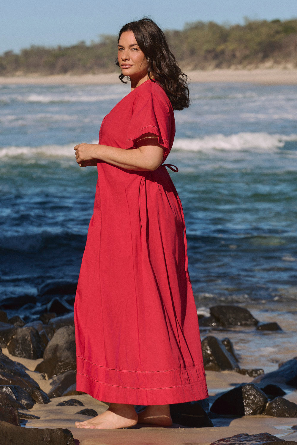 Tatum Flutter Sleeve Dress in Red Poplin
