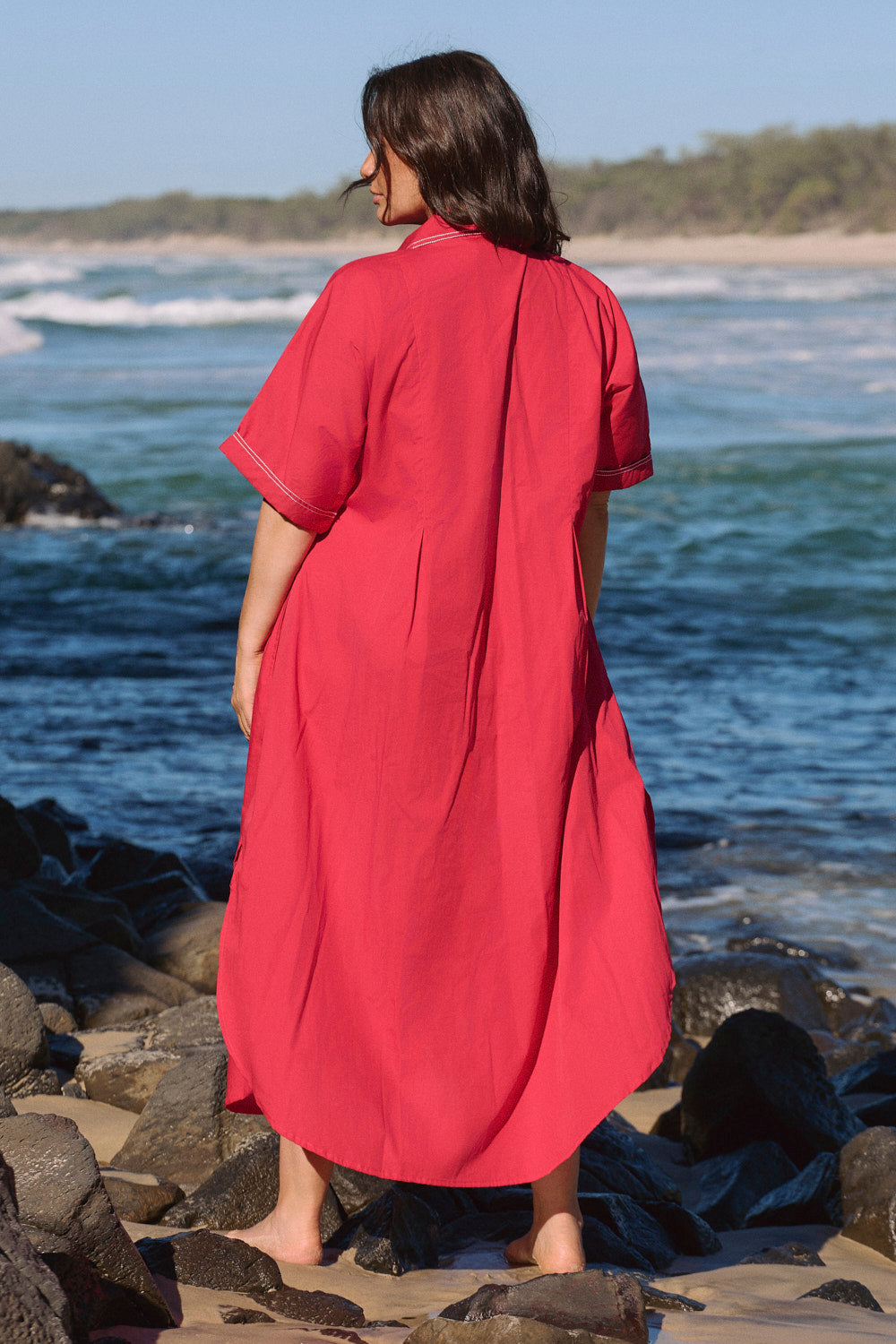 Bridget Pleated Dress in Red Poplin