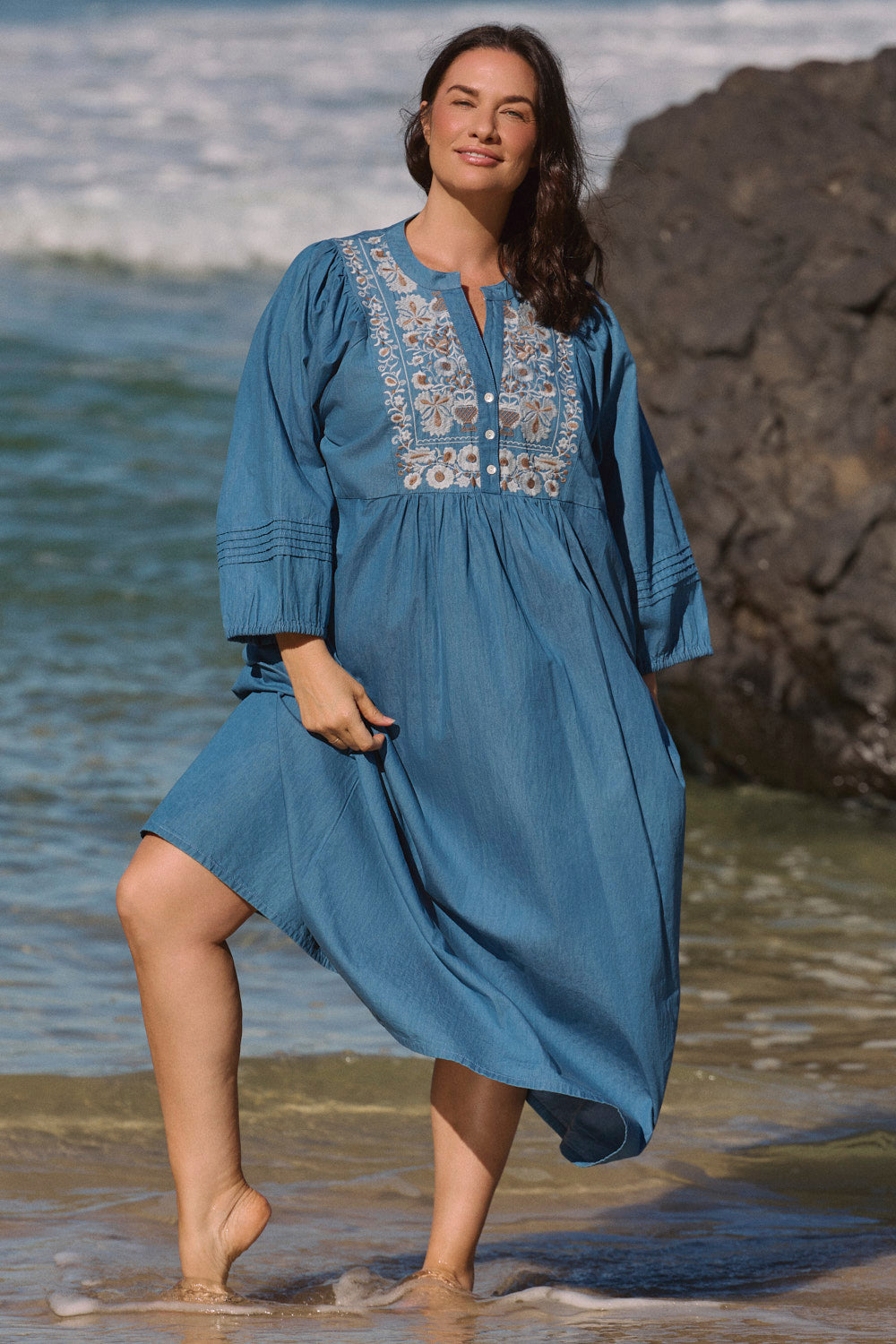 Elodie Chambray Smock Dress in Eterna