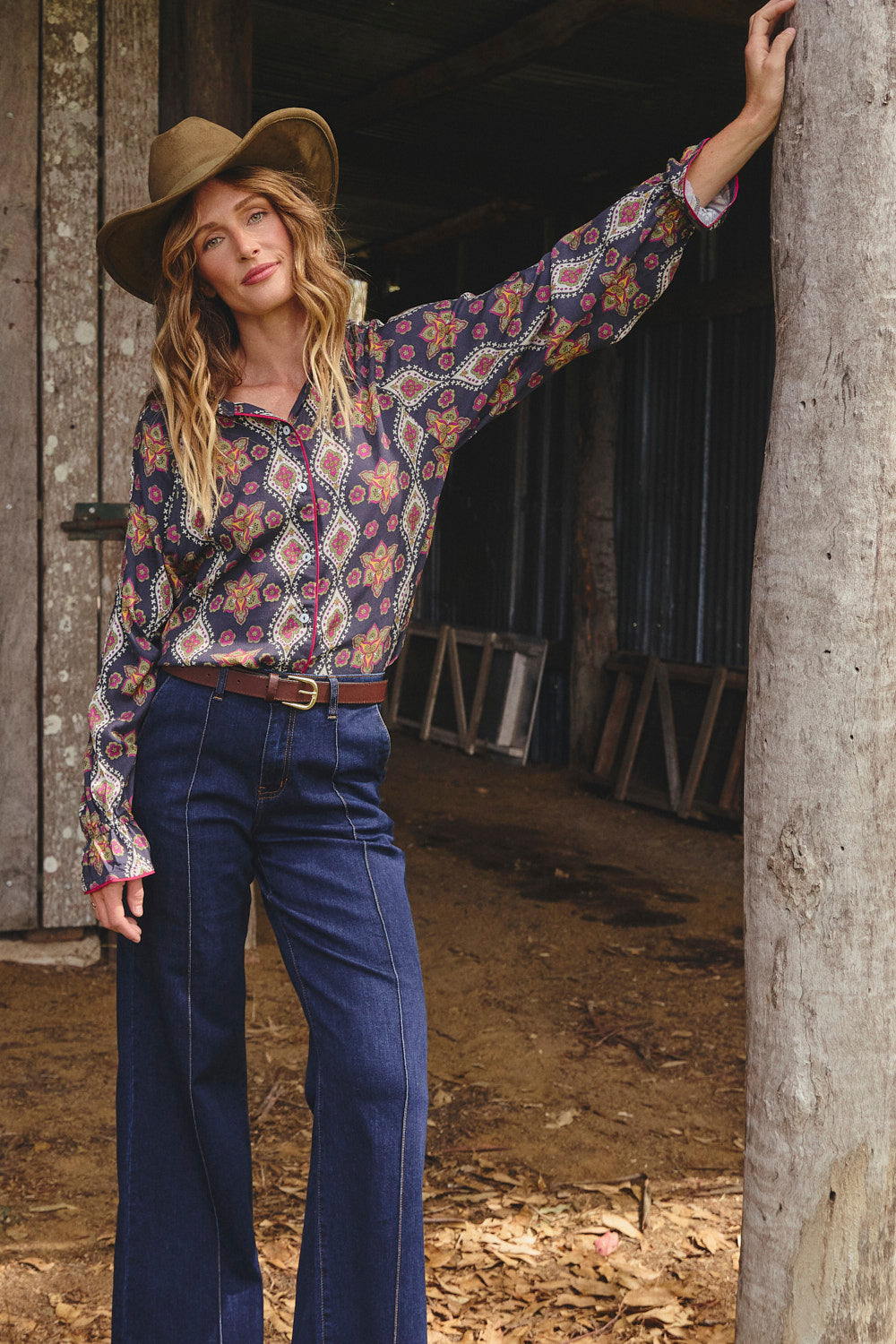 Ebony Frill Cuff Top in Veloura, Blouse - Adrift Clothing