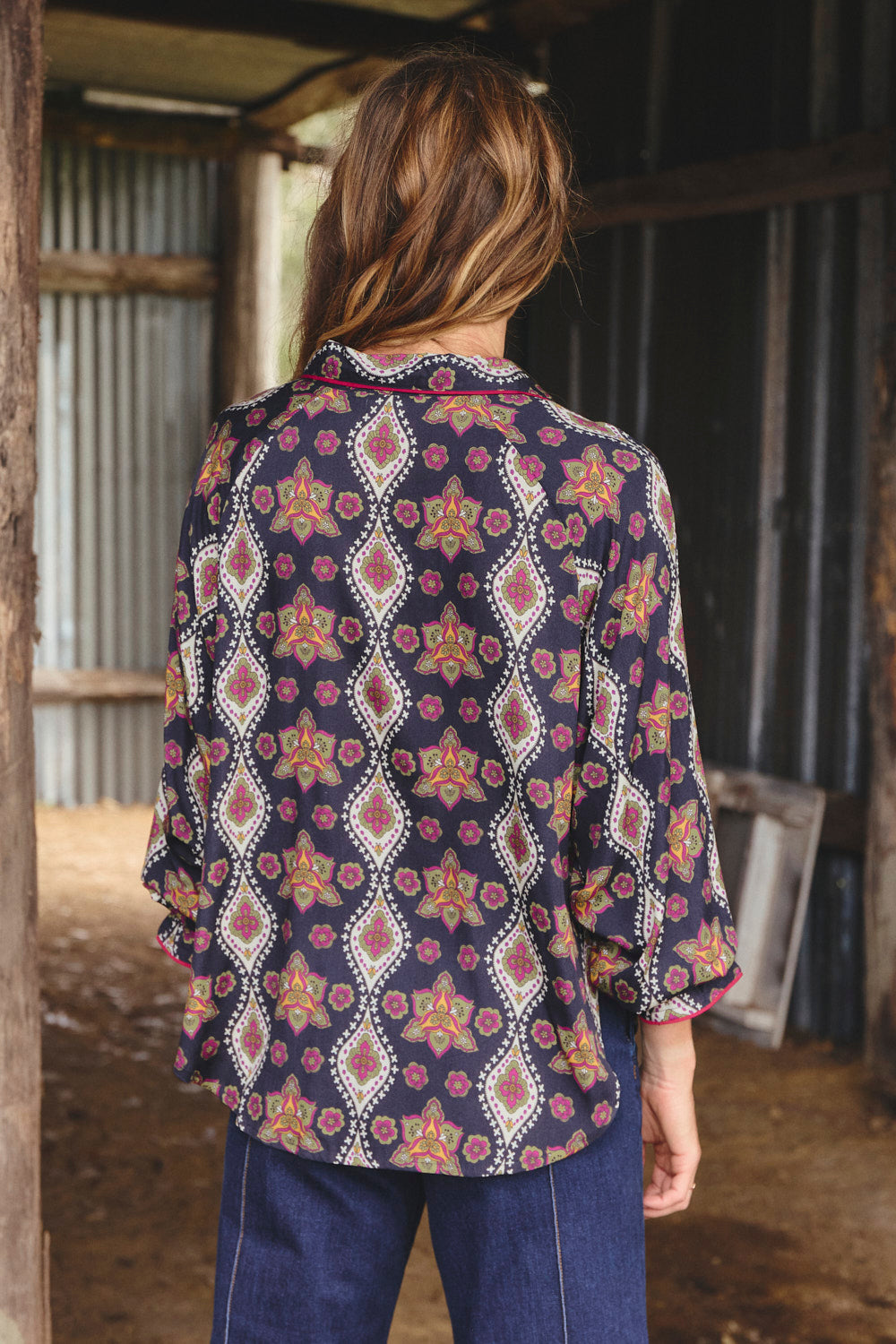 Ebony Frill Cuff Top in Veloura, Blouse - Adrift Clothing