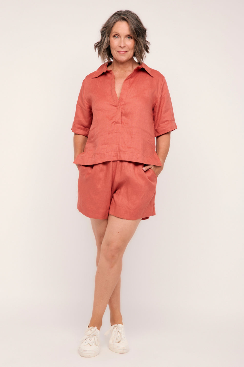 Lizey A-Line Linen Short in Desert Rose