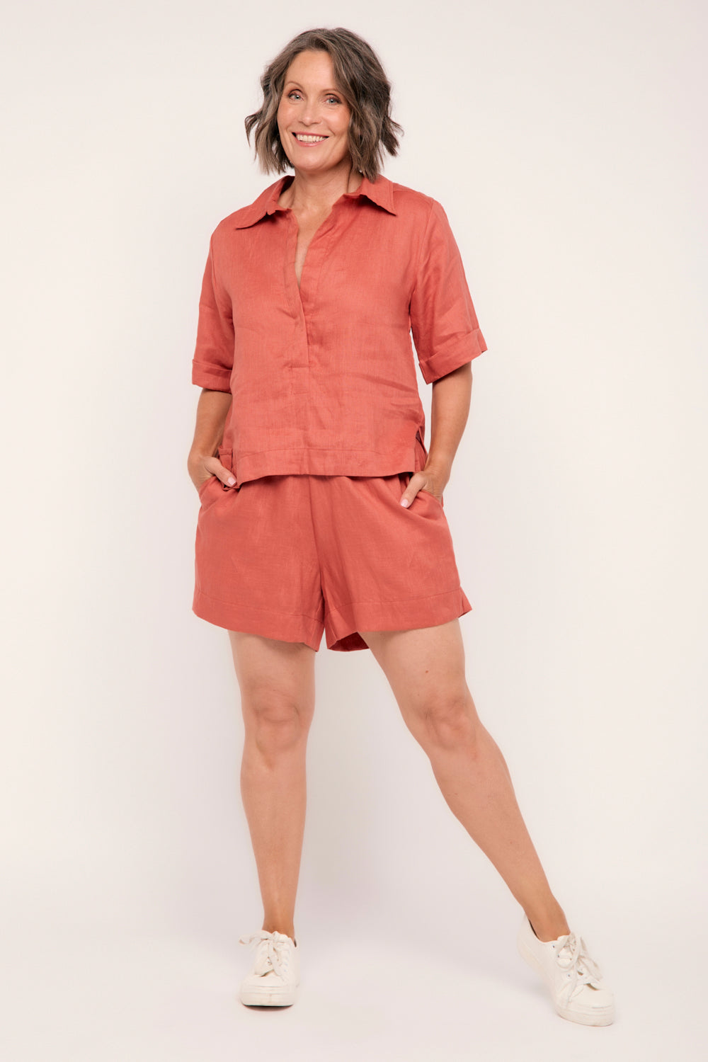 Lizey A-Line Linen Short in Desert Rose