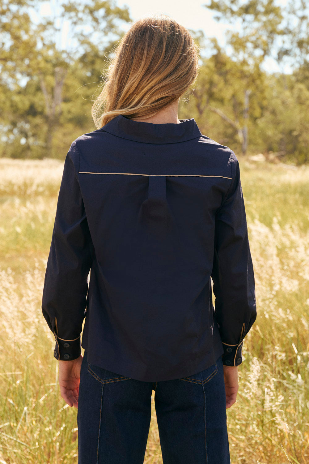 Ella Collared Top in Navy Outline