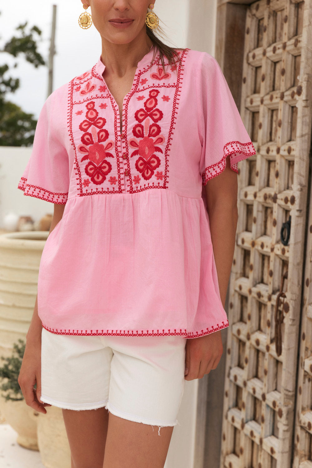 Elodie Flutter Sleeve Blouse in Rosita