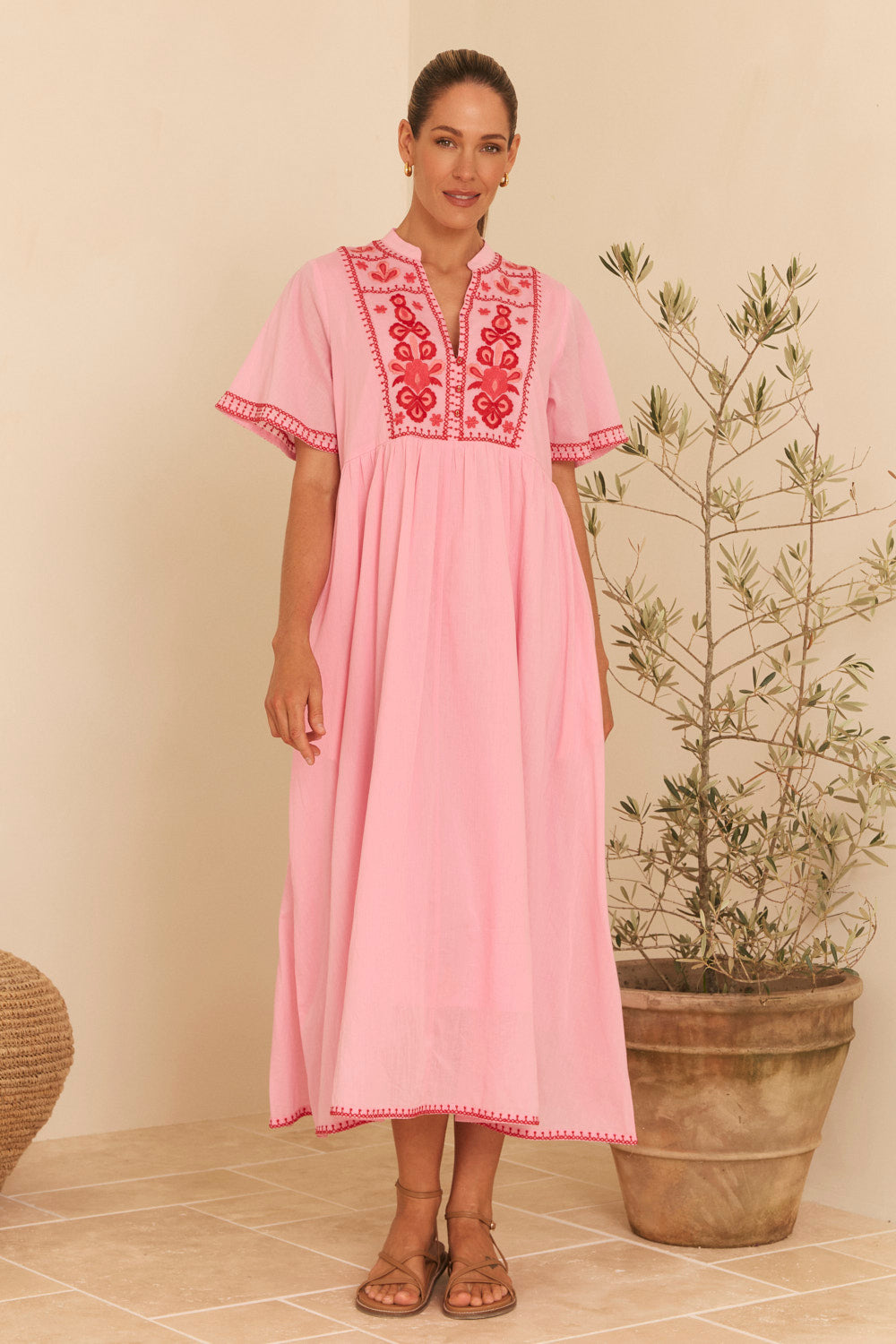 Elodie Flutter Sleeve Smock Dress in Rosita