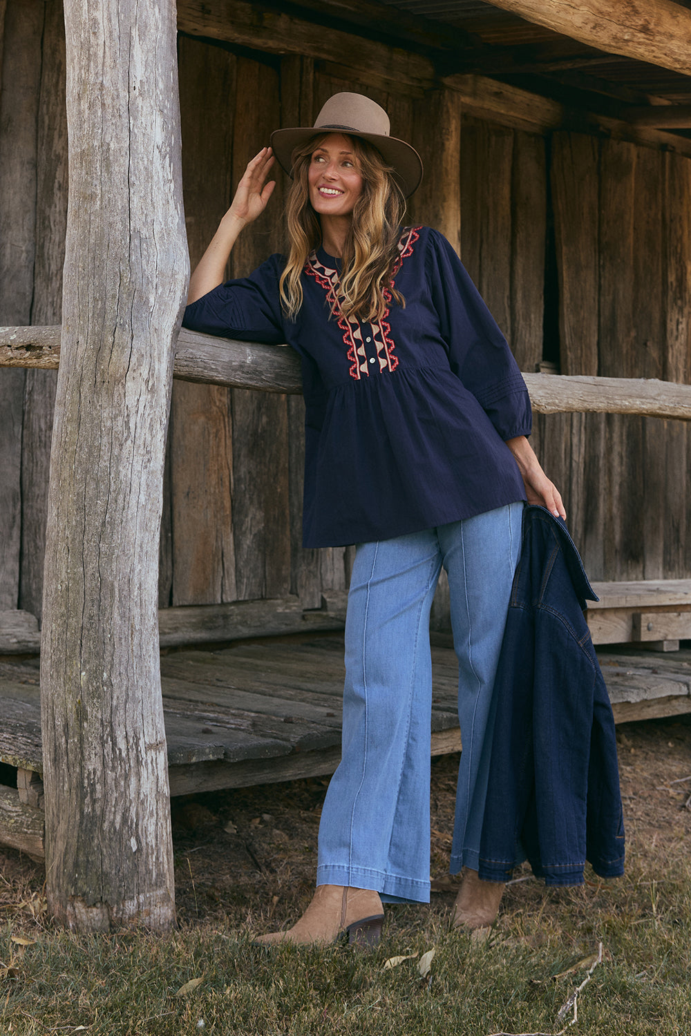 Elodie Smock Blouse in Nocturne featuring pintuck sleeves and buttoned bodice, Australian womenswear by Adrift