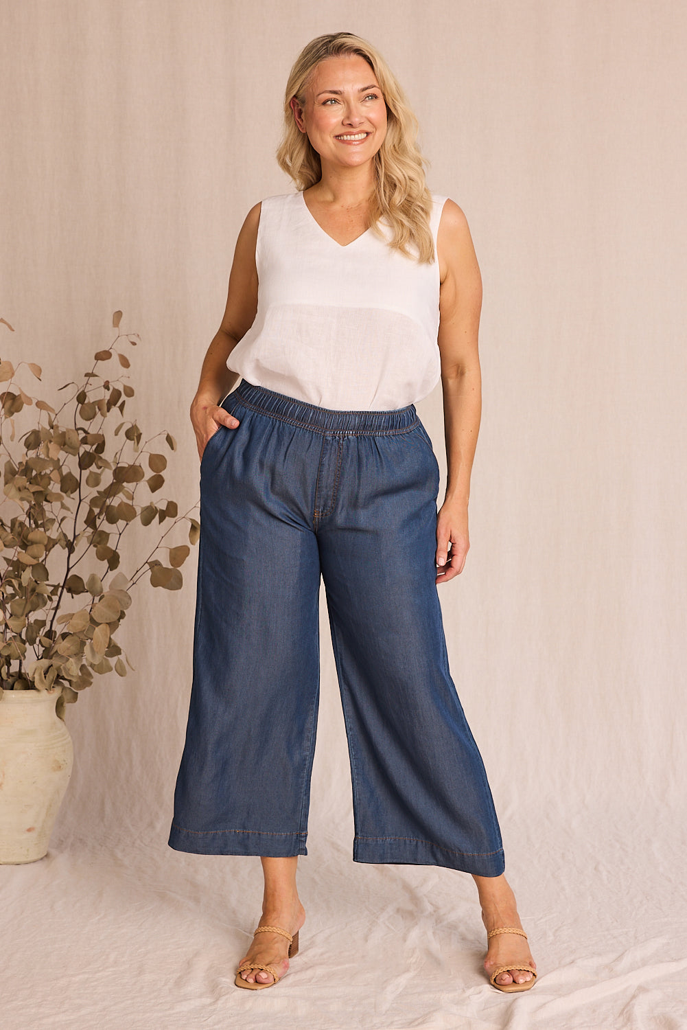 Breezy Relaxed Tencel Pant in Mid Wash (Petite Length)