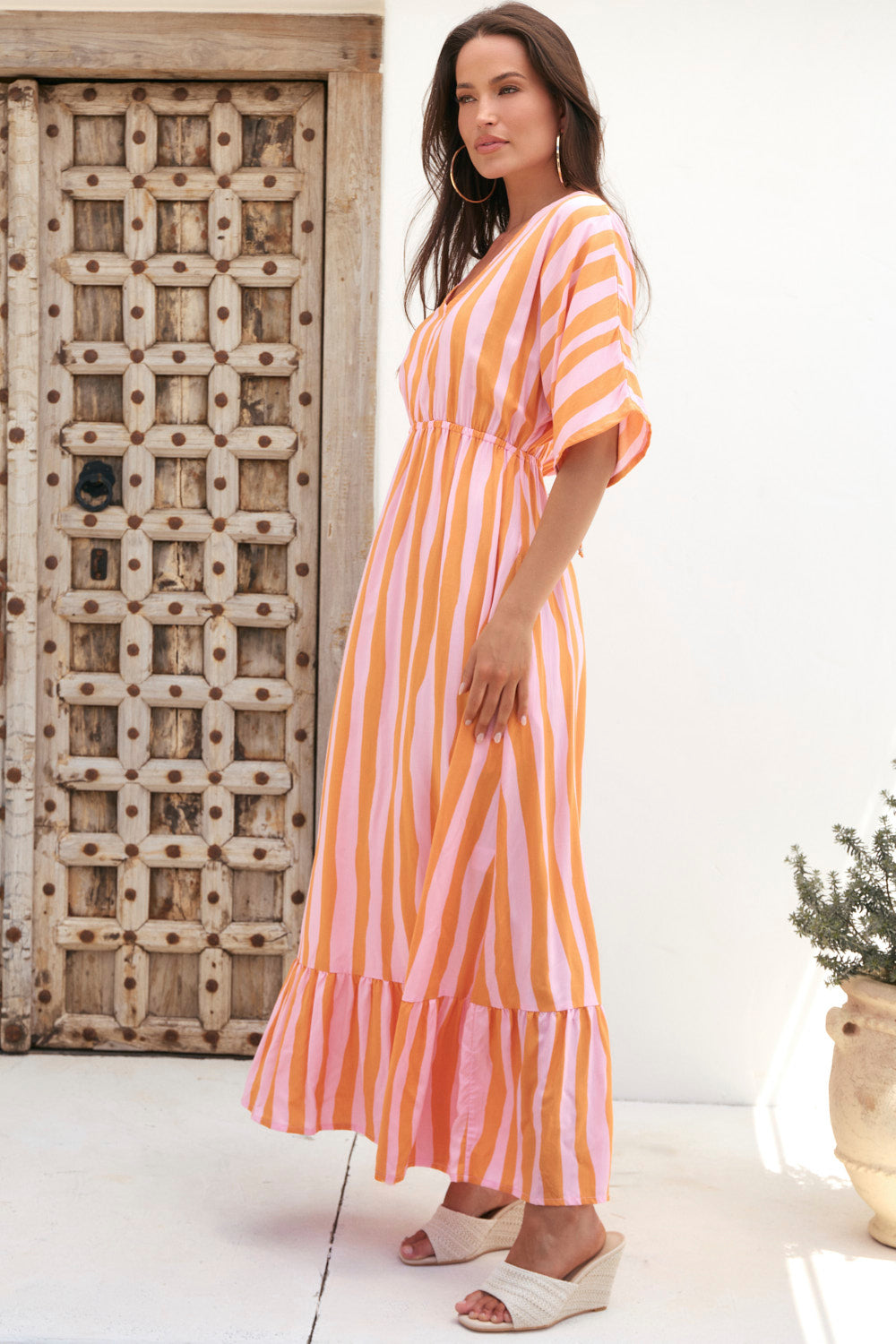 Emily V-Neck Dress in Coral Spring