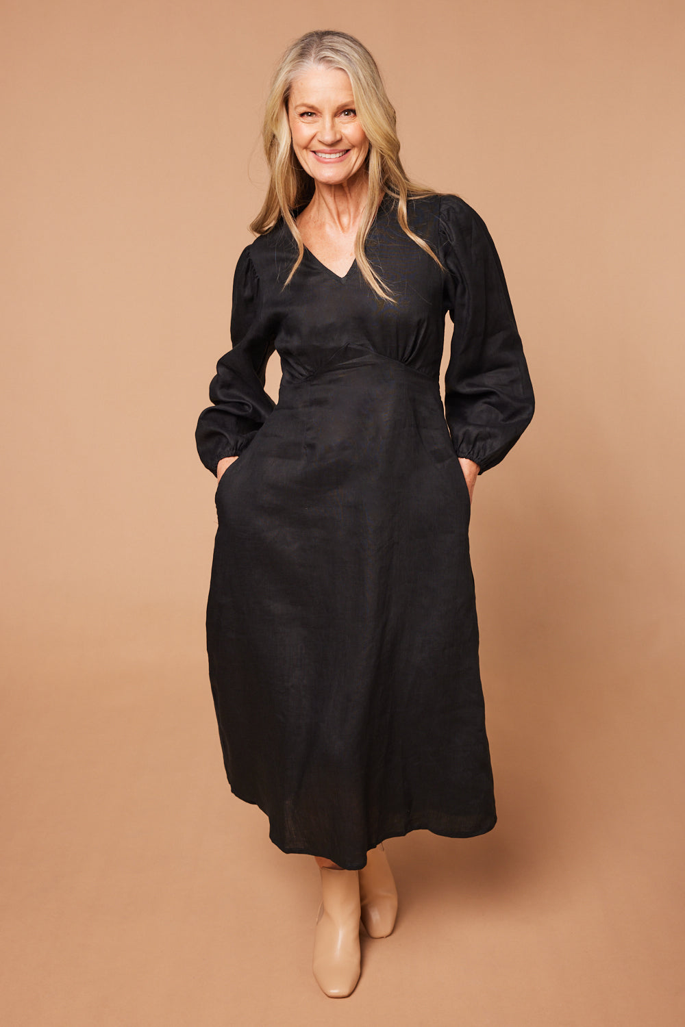 Farrah Long Sleeve Dress in Black (7152464199754) _mature