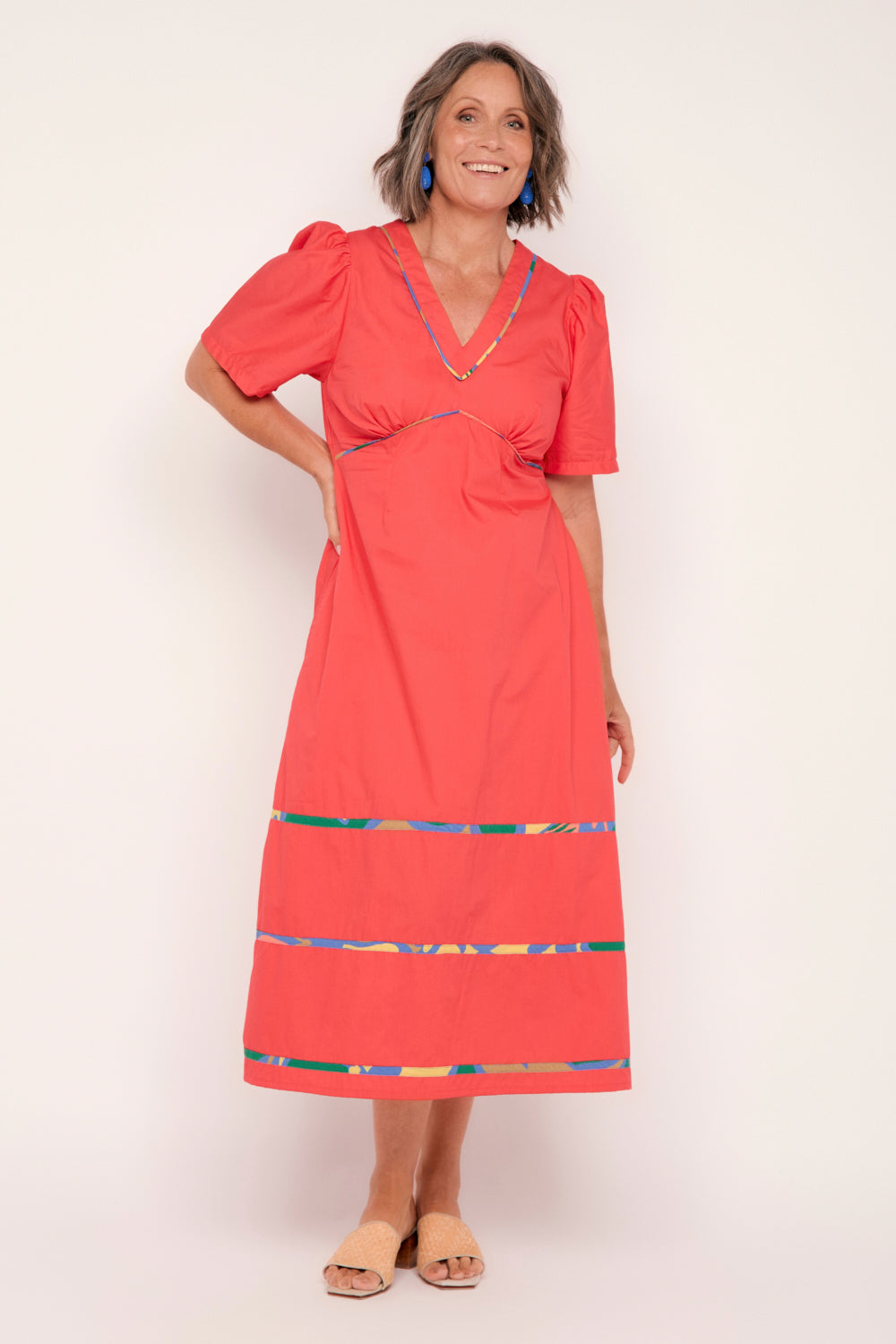 Farrah Poplin Dress in Coral