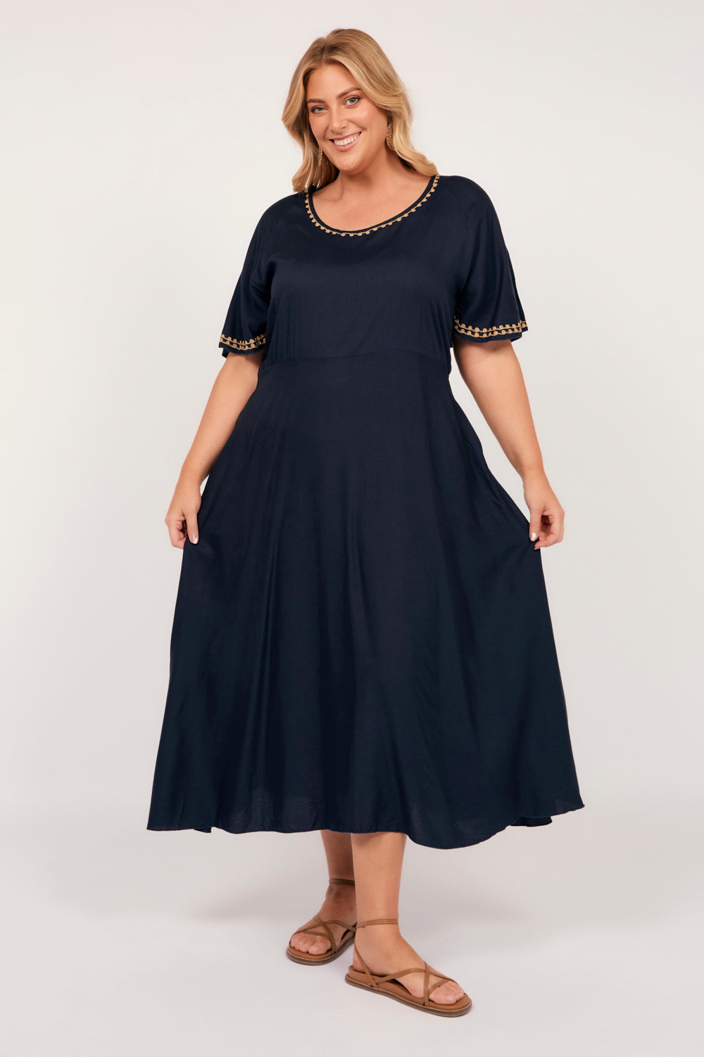 Felisha Bias Cut Dress in Navy