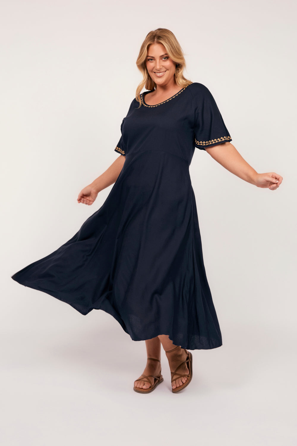 Felisha Bias Cut Dress in Navy