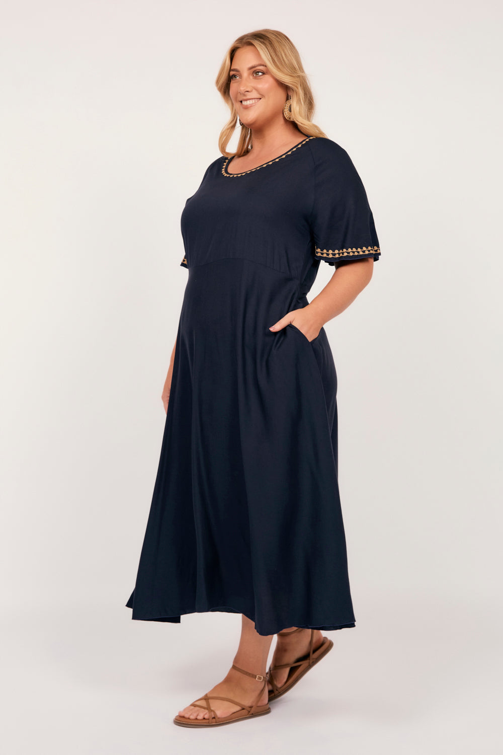 Felisha Bias Cut Dress in Navy