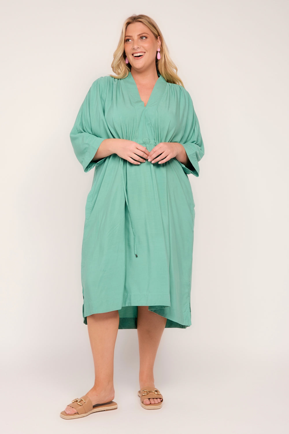 Finley Short Kaftan Dress in Mint