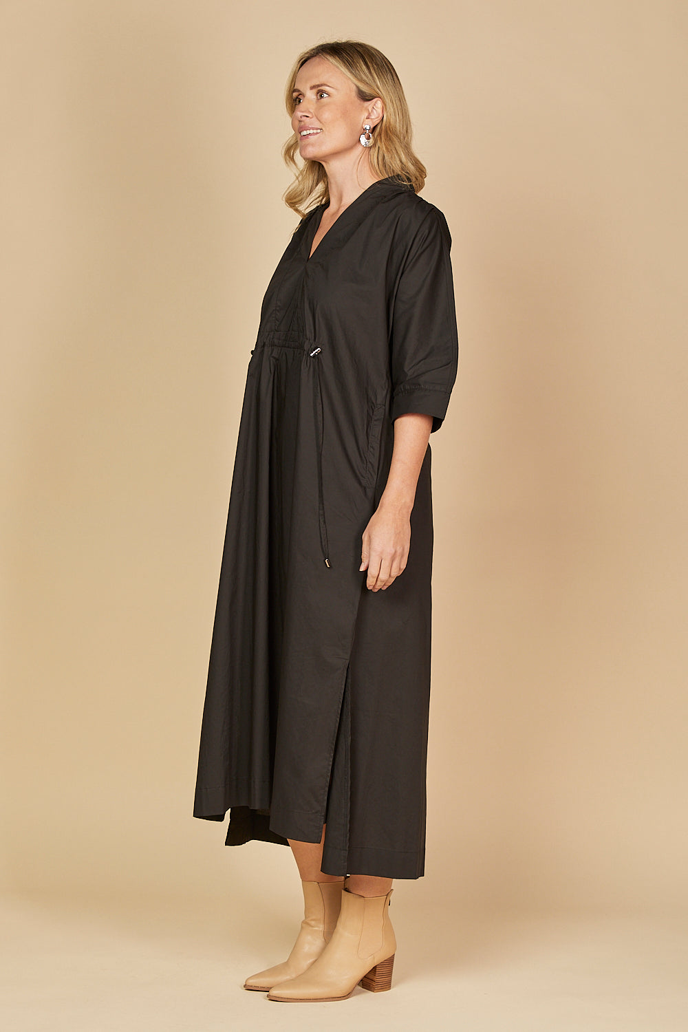 Finley Poplin Kaftan Dress in Black