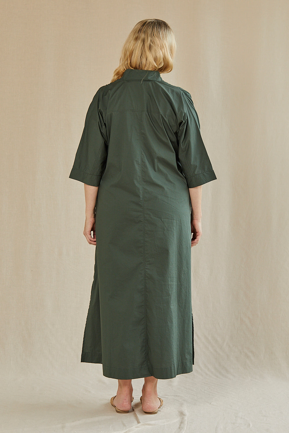 Finley Poplin Kaftan Dress in Bottle Green