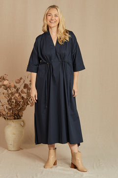 Finley Poplin Kaftan Dress in Navy