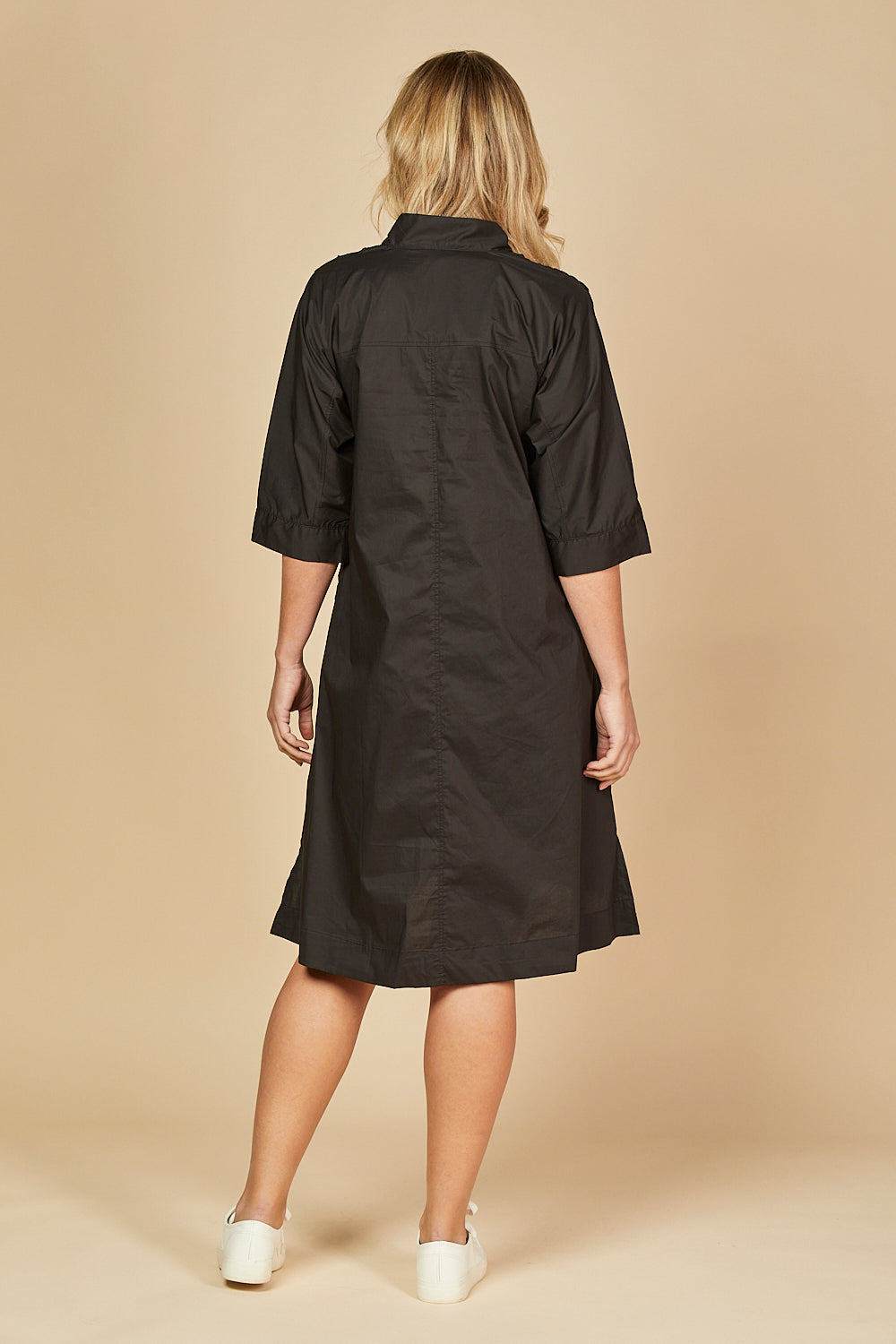 Finley Poplin Short Kaftan Dress in Black