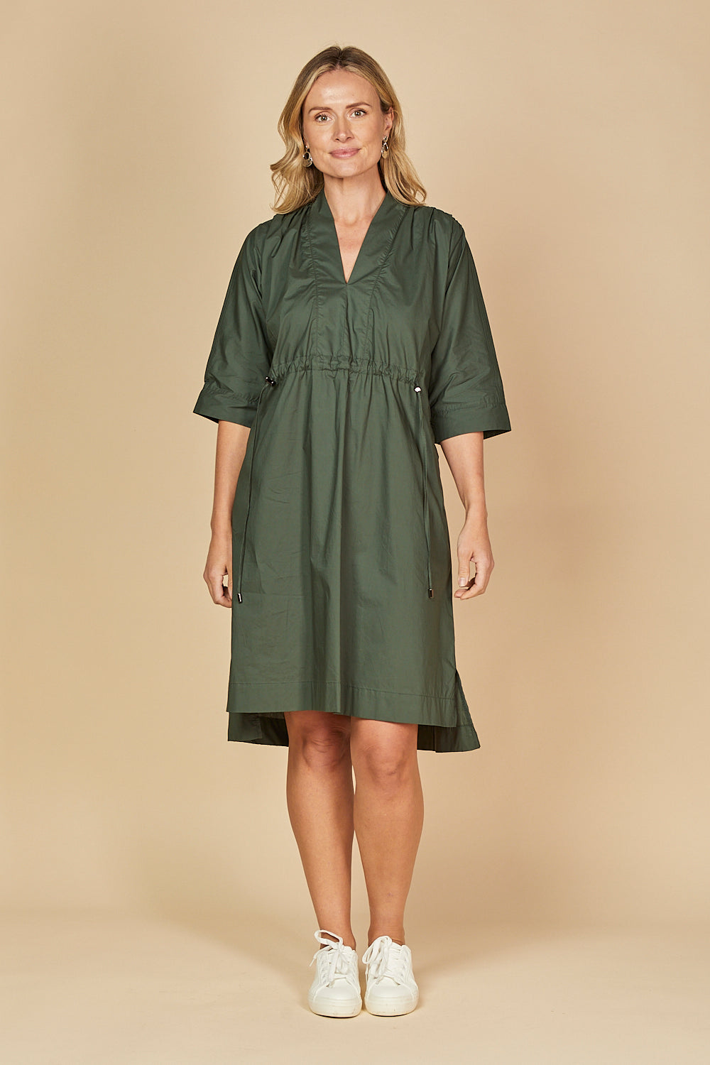 Finley Poplin Short Kaftan Dress in Bottle Green