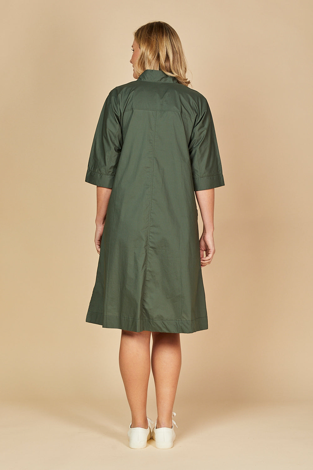 Finley Poplin Short Kaftan Dress in Bottle Green