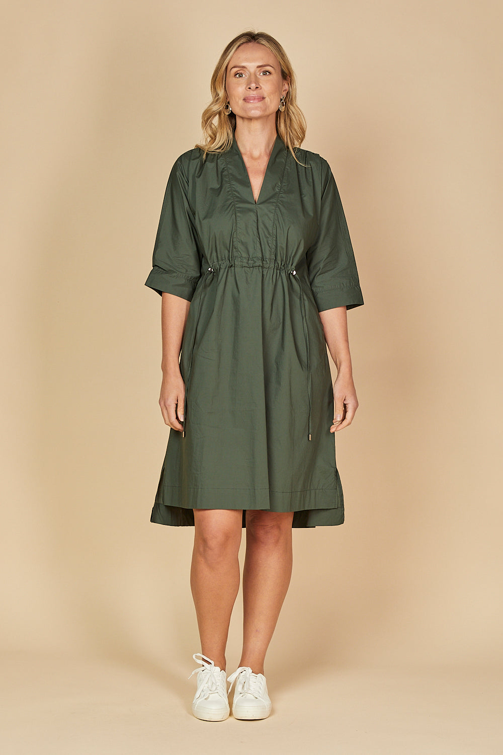 Finley Poplin Short Kaftan Dress in Bottle Green